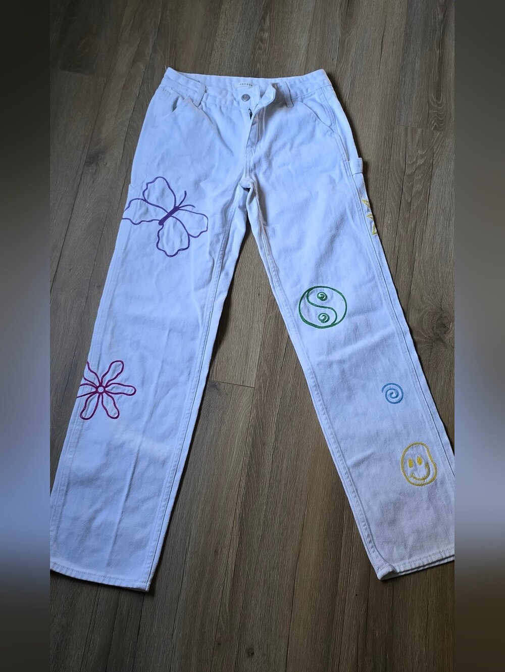Womwns PacSun White Stitch Carpenter Pants